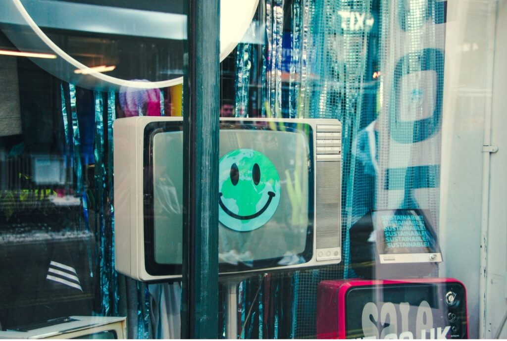 An old television inside a store