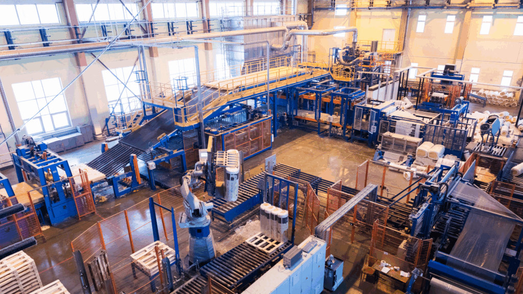 Automated manufacturing facility highlighting efficiency gains possible with Odoo accounting OCR.