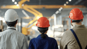 Manufacturing leaders surveying factory floor operations - ERP for manufacturing growth