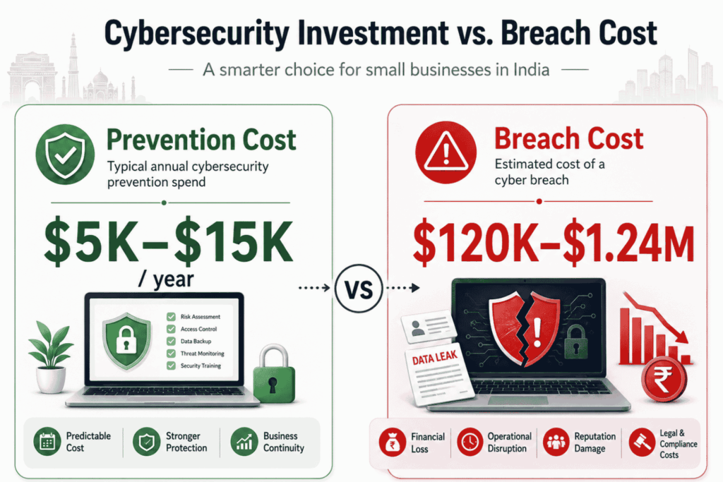 Cybersecurity prevention vs breach cost comparison for small businesses in India