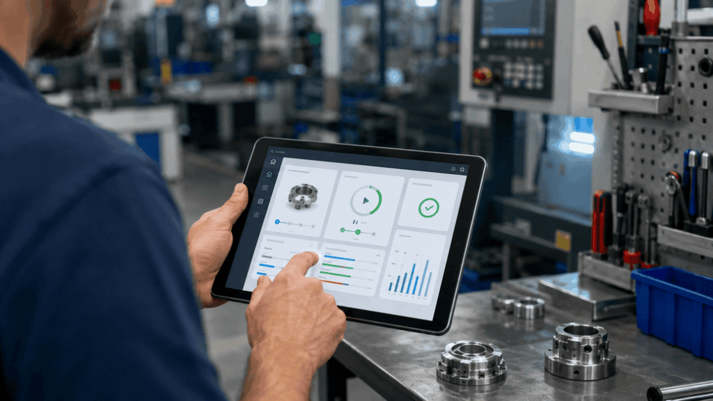 Operator logging a work order on an Odoo manufacturing shop floor terminal