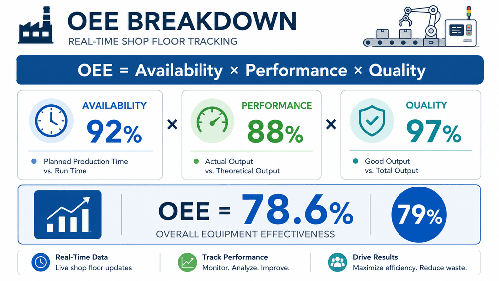OEE calculation breakdown for real-time shop floor tracking
