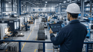 Supervisor using a real-time shop floor dashboard in a manufacturing plant