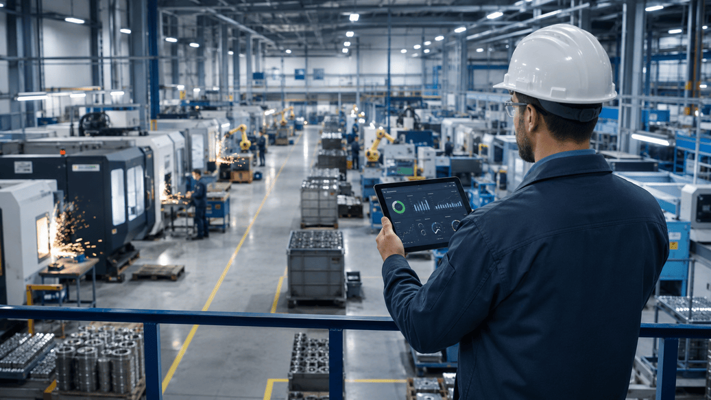 Supervisor using a real-time shop floor dashboard in a manufacturing plant